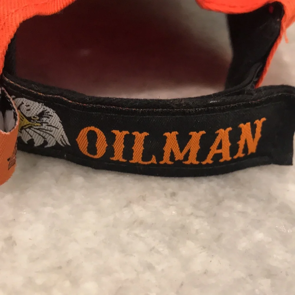 Roughneck Oilman One Shot Cap Black Orange Dad Hat Baseball Embroidered Oil Well